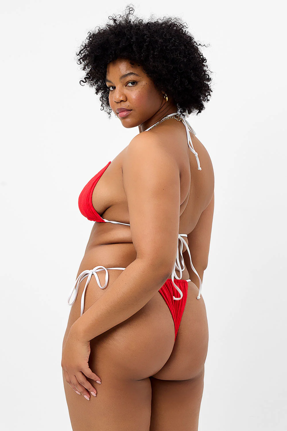 Tia Textured Triangle Bikini Top - Flame - Image 3