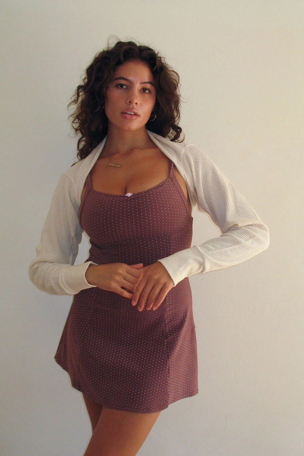 Valentina Terry Polka Dot Dress - Chocolate - Image 2