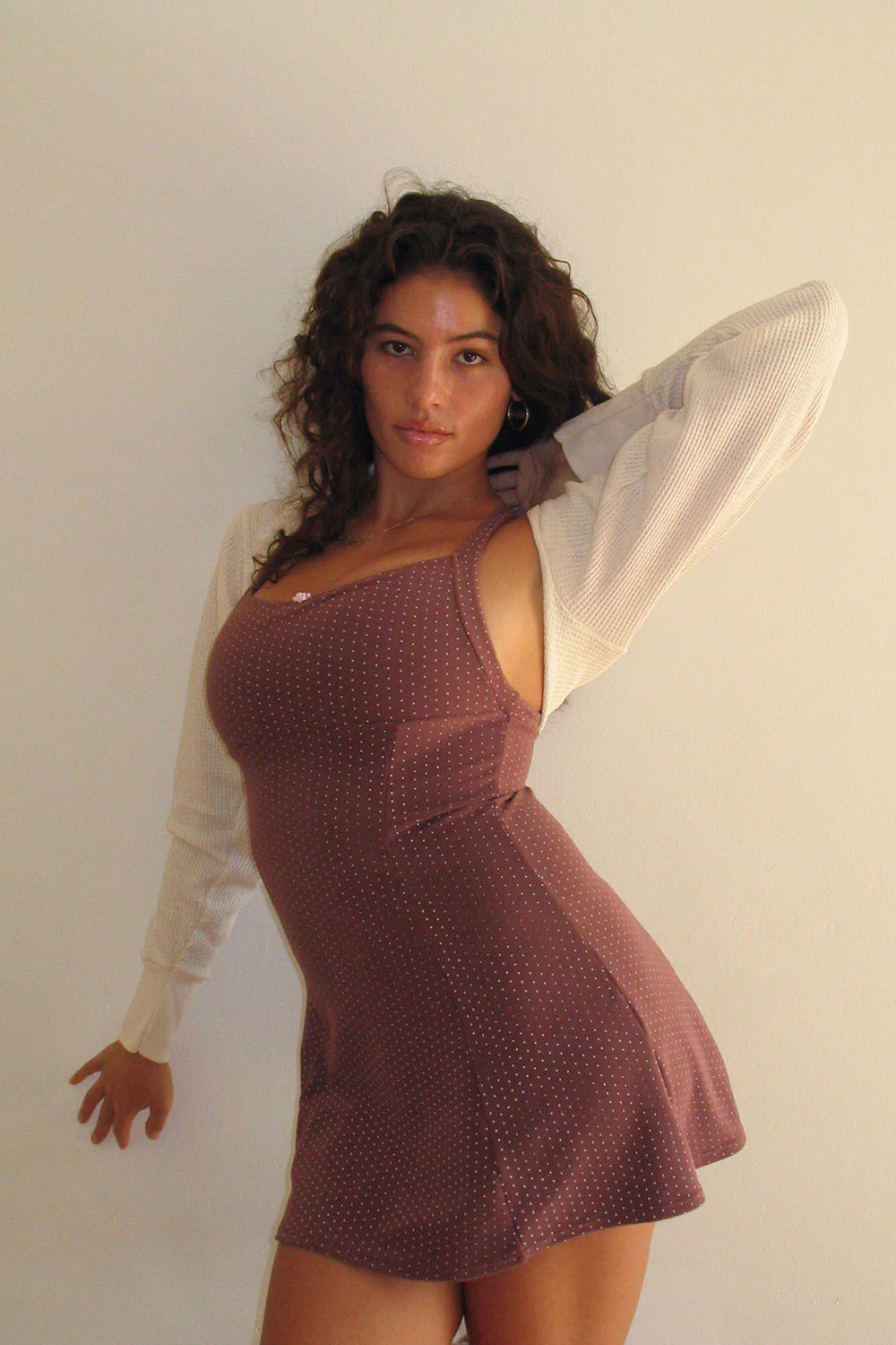 Valentina Terry Polka Dot Dress - Chocolate - Image 4