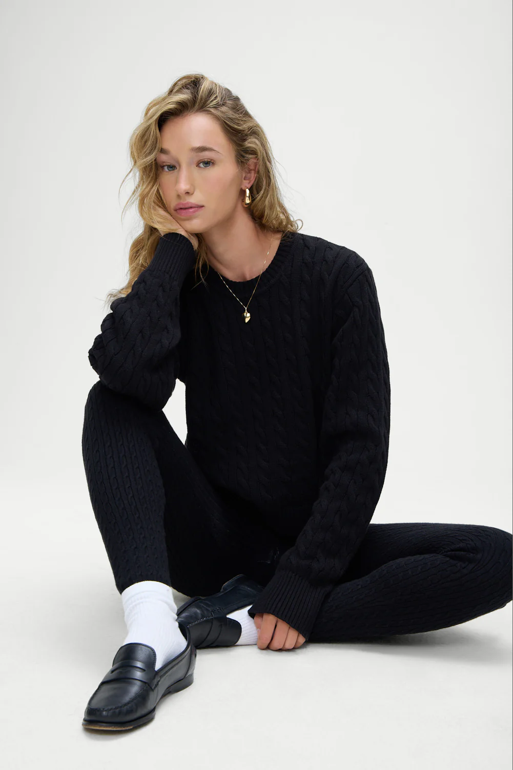 Varsity Cable Knit Sweater - Black - Image 5