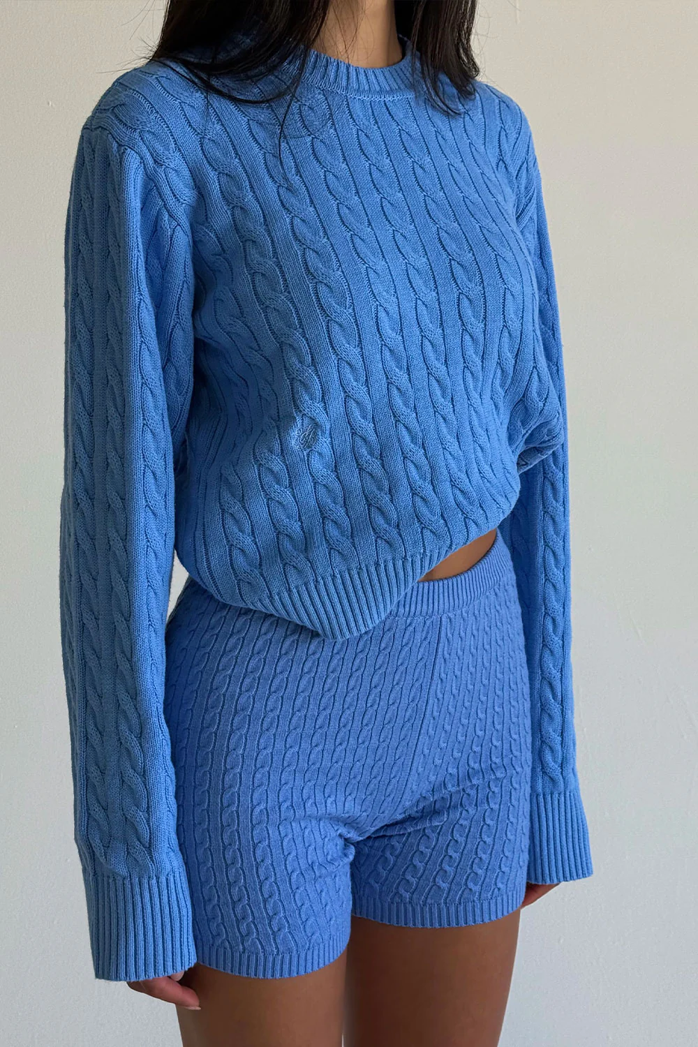 Varsity Cable Knit Sweater - Blue Moon