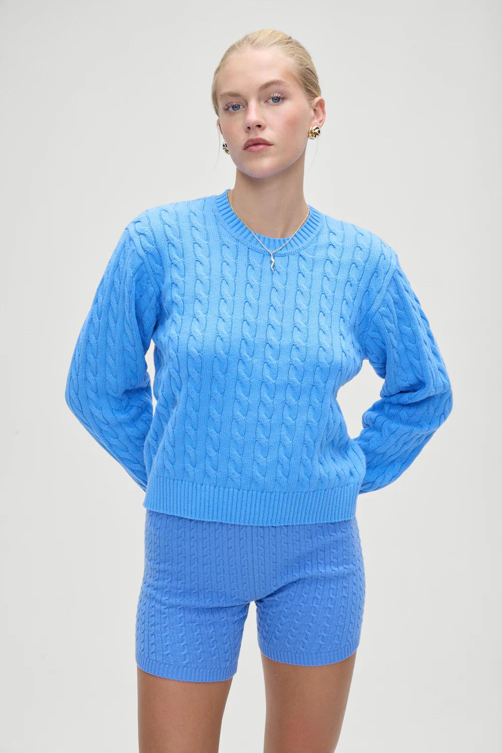 Varsity Cable Knit Sweater - Blue Moon - Image 4