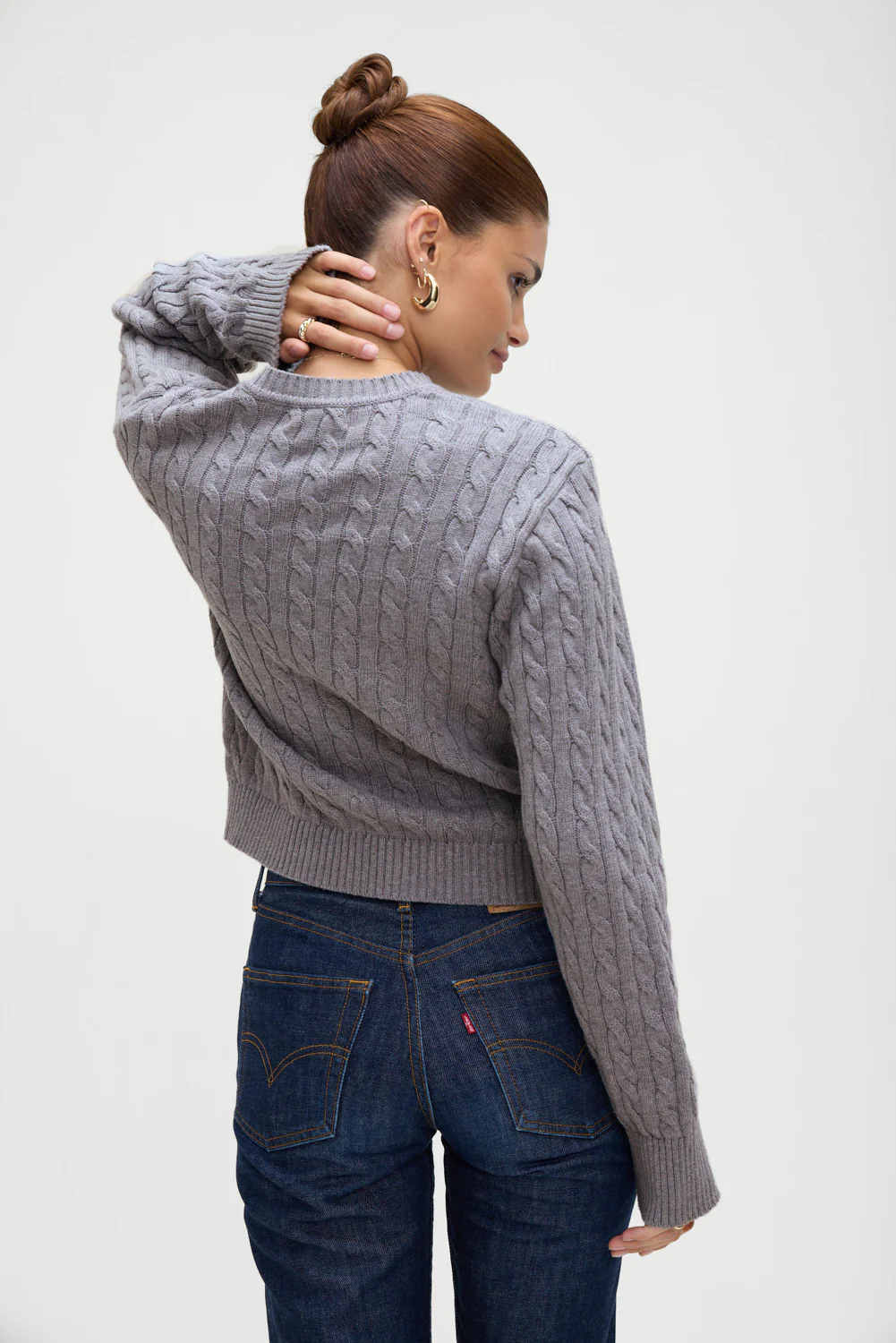 Varsity Cable Knit Sweater - Rain Cloud - Image 4