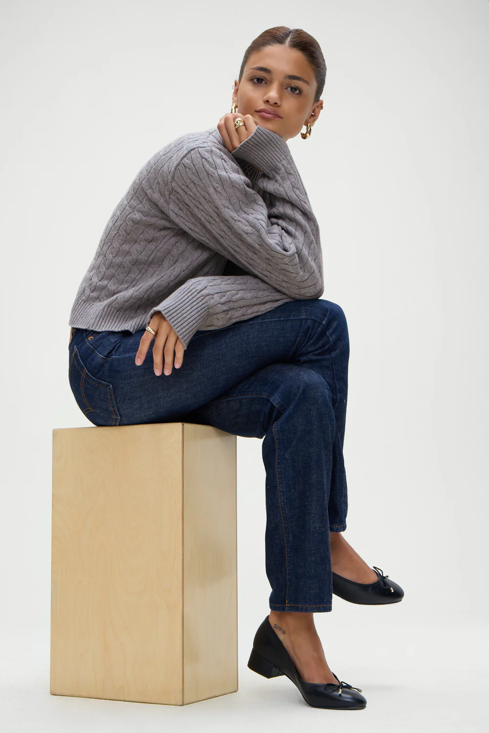 Varsity Cable Knit Sweater - Rain Cloud - Image 7