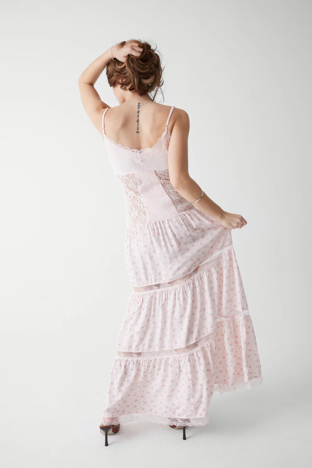 Vineyard Crochet Floral Maxi Dress - Baby Bouquet Pink - Image 2