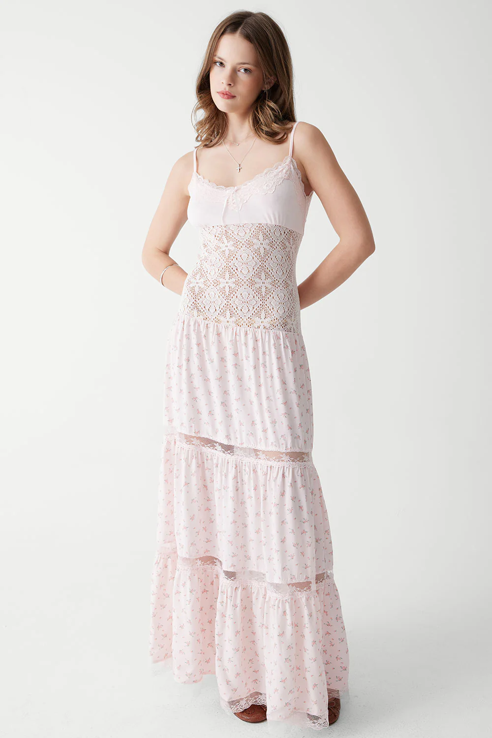Vineyard Crochet Floral Maxi Dress - Baby Bouquet Pink - Image 6