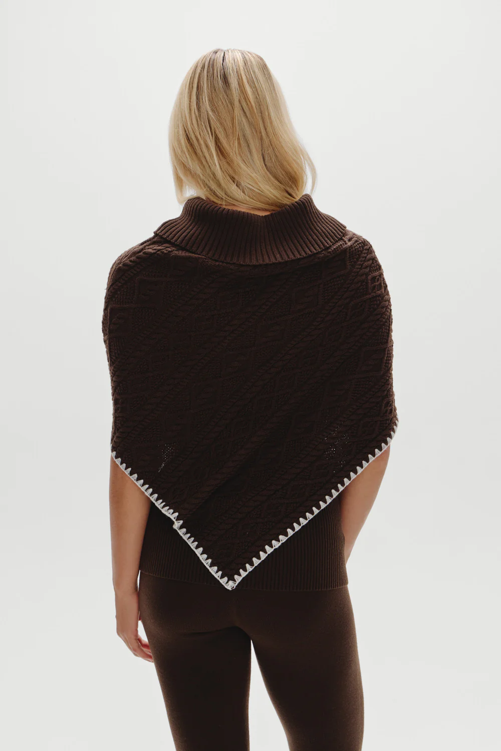 Windswept Cotton Knit Poncho - Chocolate Brown - Image 6