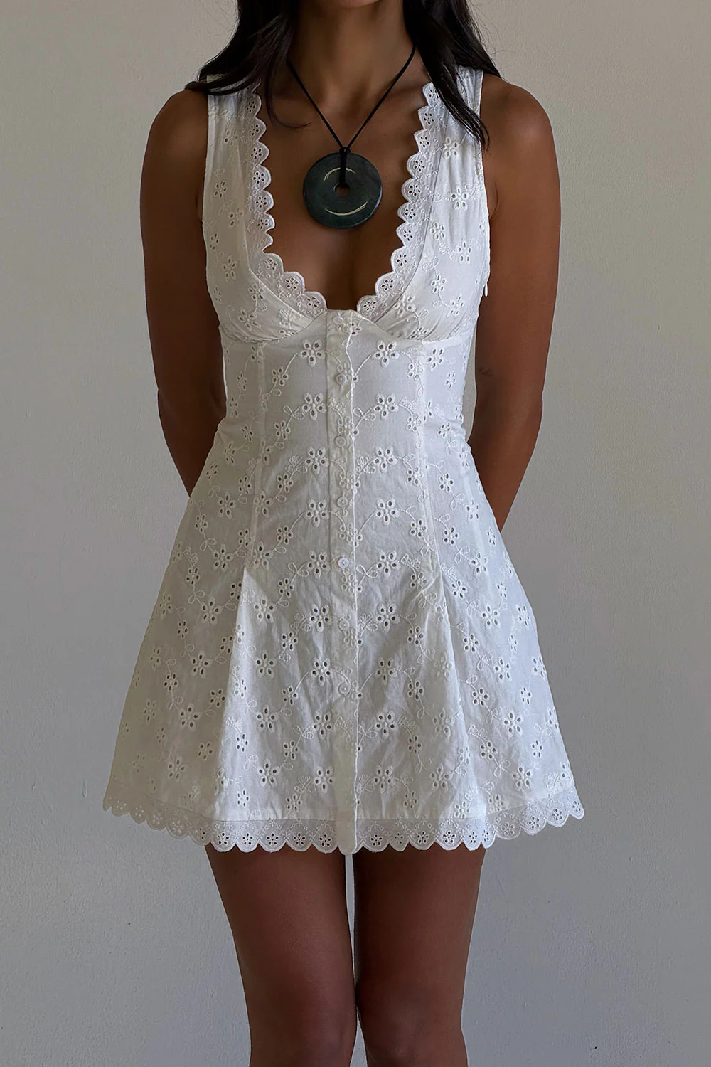 x BELLA HADID Farm Eyelet Mini Dress - Salt Air Eyelet
