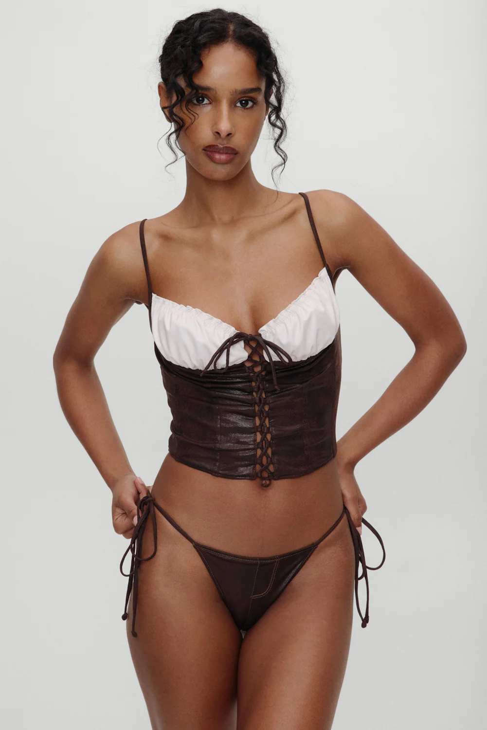 x BELLA HADID Ranch Corset Bikini Top - Cocoa - Image 2