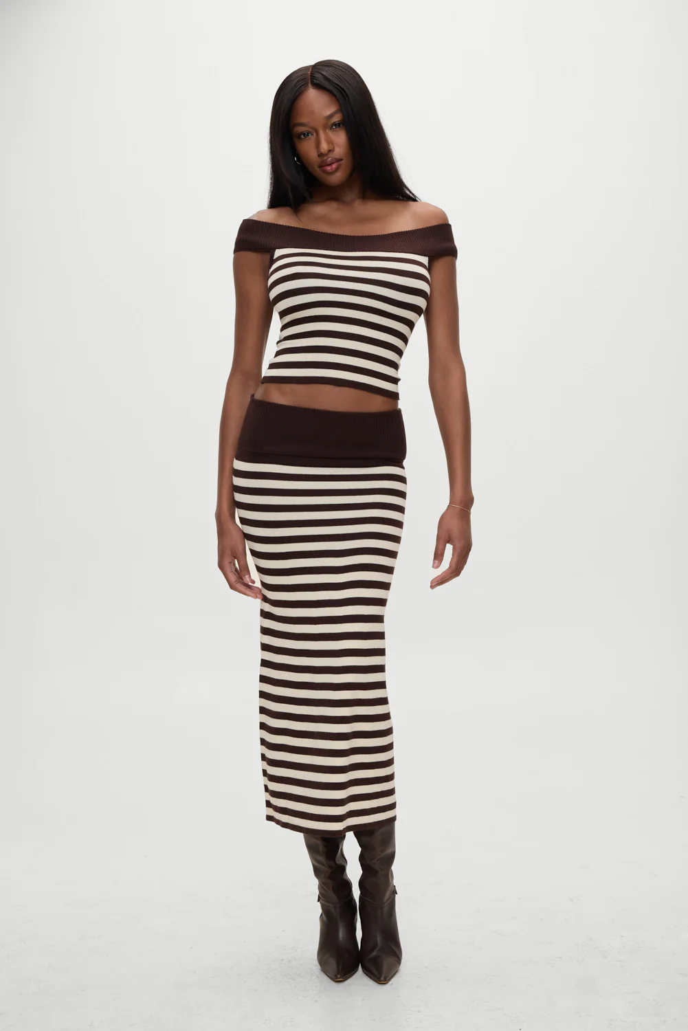 x BELLA HADID Tucker Knit Midi Skirt - Cowboy Stripe - Image 5