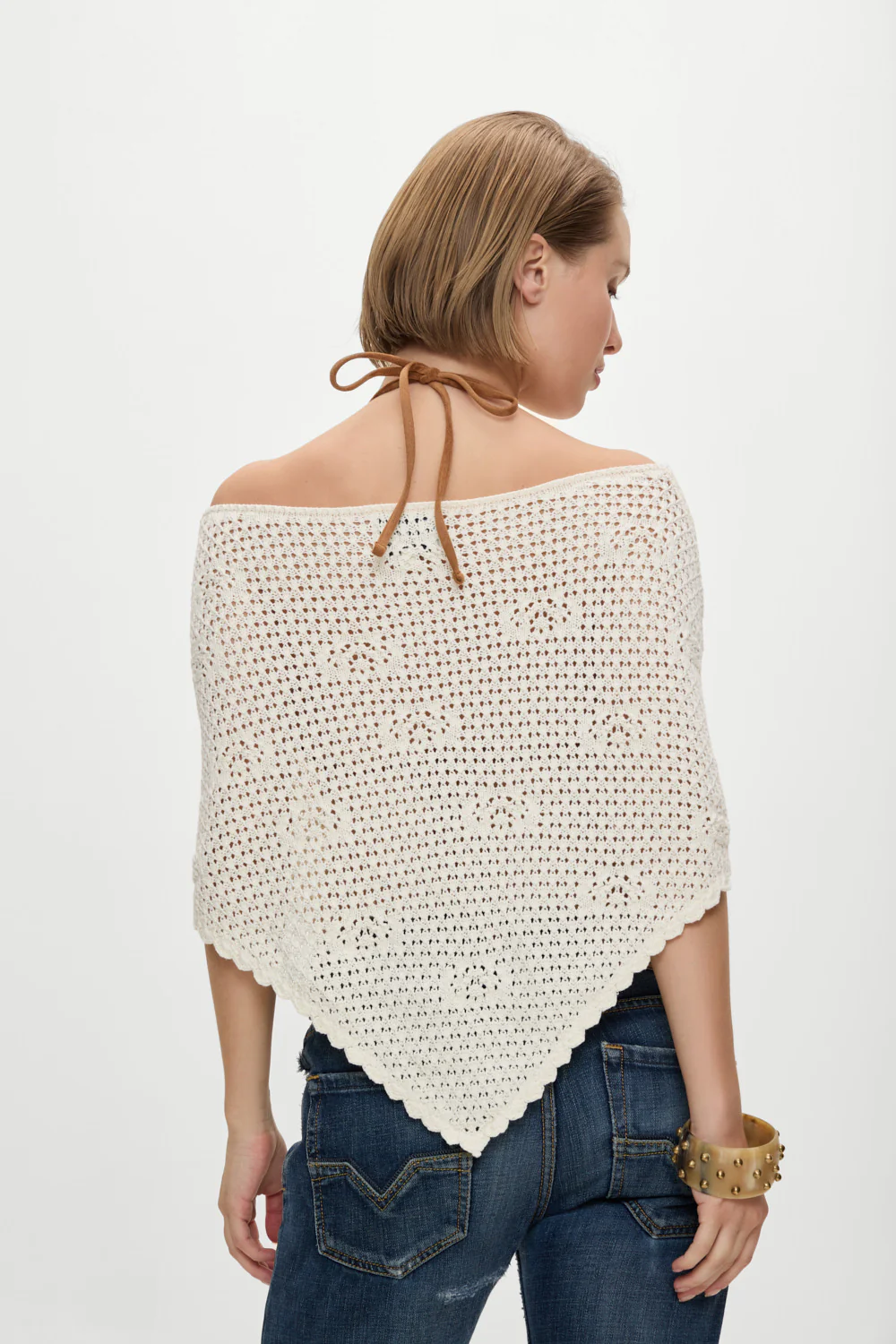 x BELLA HADID Western Crochet Poncho - White - Image 5